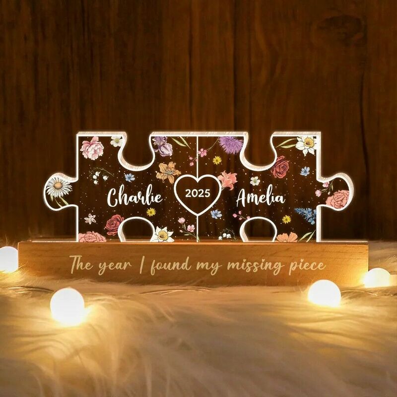 Personalized Birthday Flower Puzzle Shape Lamp Customized Couple’s Name For Anniversary