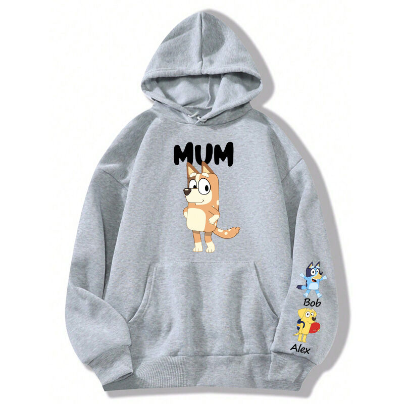 Personalized Hoodie Custom Bluey Mama with Cute Cartoon Pattern Design Perfect Mother's Day Gift