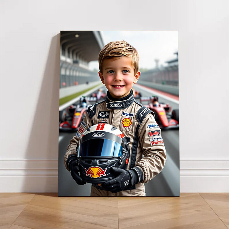 Personalized Racing Driver Portraits with Custom Face Swap Cool Present for Child