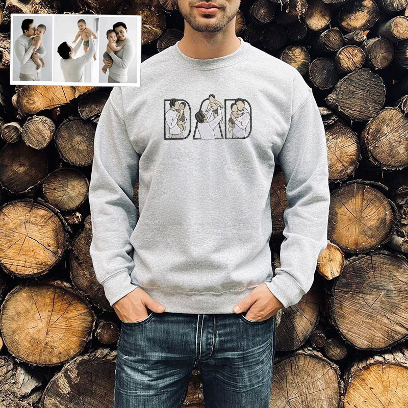 Gepersonaliseerd Sweatshirt Geborduurd Aangepast Papa en Kinderen Foto's Ontwerp Perfect Cadeau voor Vaderdag