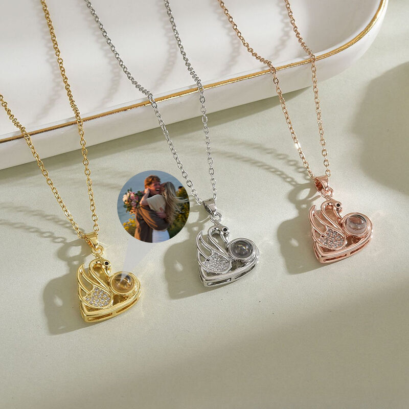 Personalized Swan Projection Picture Necklace with Diamond Exquisite Gift for Lover