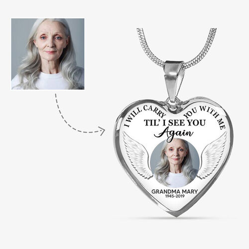 "I Will Carry You With Me" Luxury Heart Custom Photo Necklace