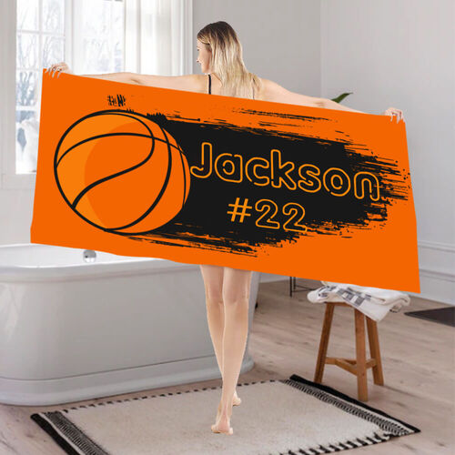 Personalized Name and Number Bath Towel with Volleyball Pattern for Friends