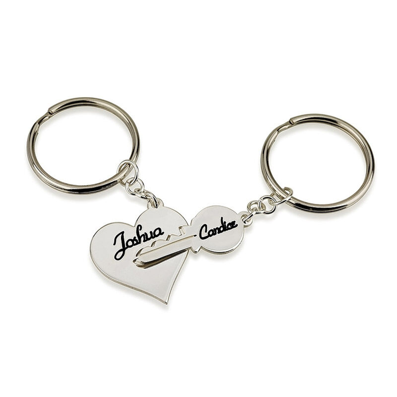 "The Key to the Heart" Custom Couple Keychain Set