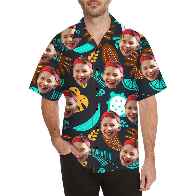 Custom Face Leaves and Fruits Men's All Over Print Hawaiian Shirt