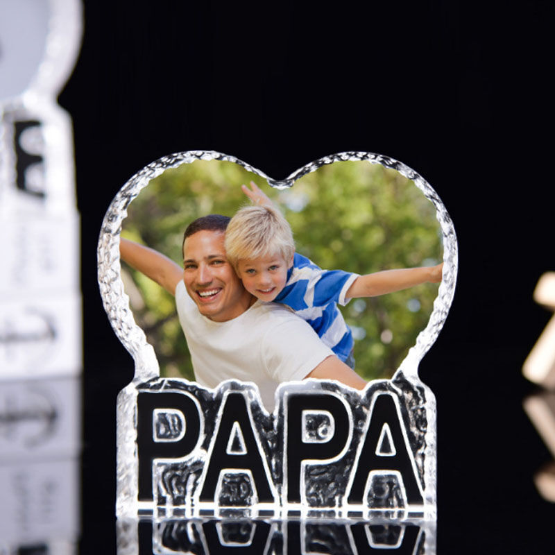 Custom Heart shape Photo Crystal Frame For Papa