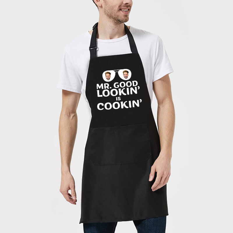 Custom Picture Apron Creative Gift for Family "Mr.Good Looking Is Cooking"