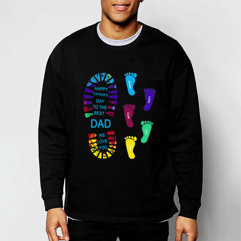 Personalized Sweatshirt with Big and Little Footprint Custom Name for Father's Day
