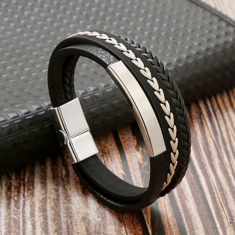 Bracelet en cuir pour homme avec texte personnalisé Cadeau de St Valentin pour lui