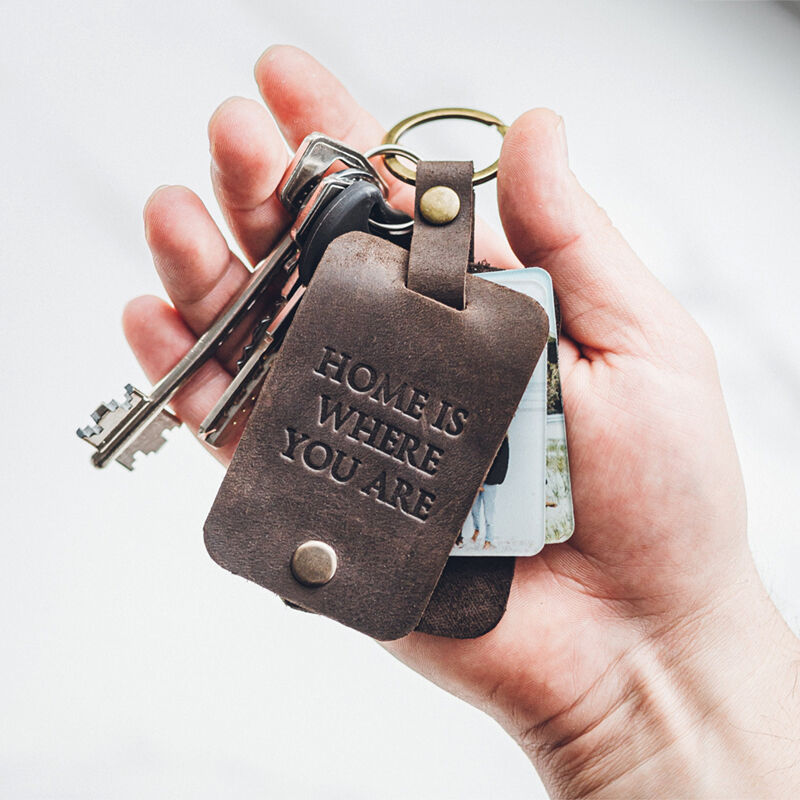 Porte-clés photo personnalisé avec étui en cuir et mots personnalisés Cadeau significatif pour papa et lui