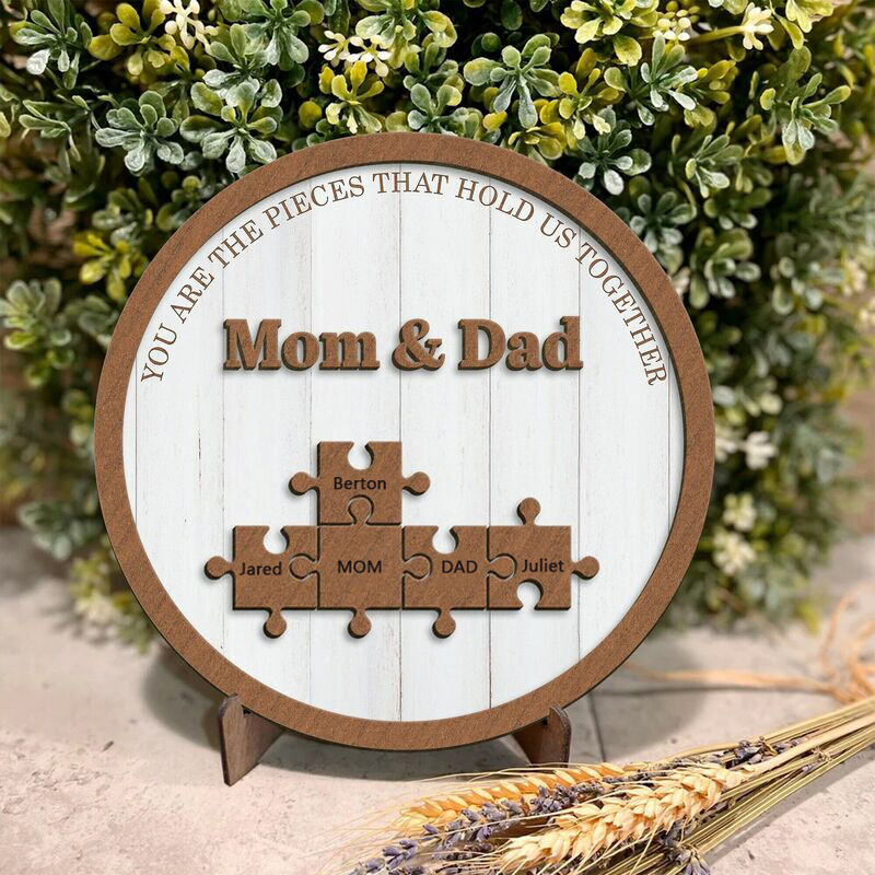 Personalized Round Name Puzzle Frame Warm Gift For Mom And Dad