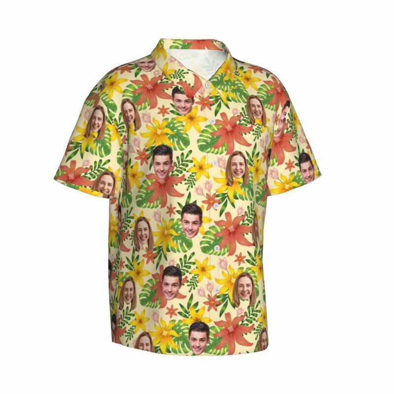 Custom Photo Couple Personalized Hawaiian Shirt Couple Casual Shirt