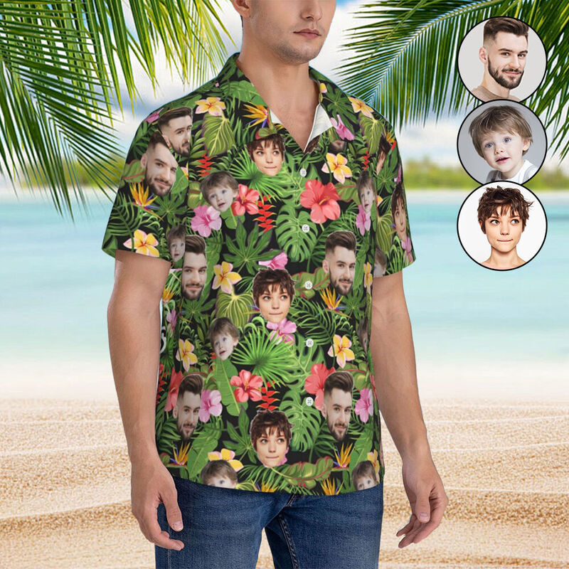 Benutzerdefinierte Hawaii-Hemd Tropical Vibes Familie Foto personalisierte Gesicht Unisex-Shirt