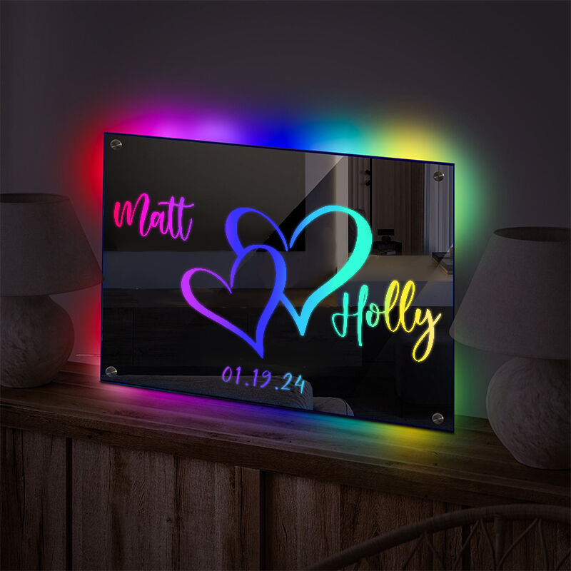 Personalized Mirror Lamp Customized Couple Name Sweet Anniversary Gift