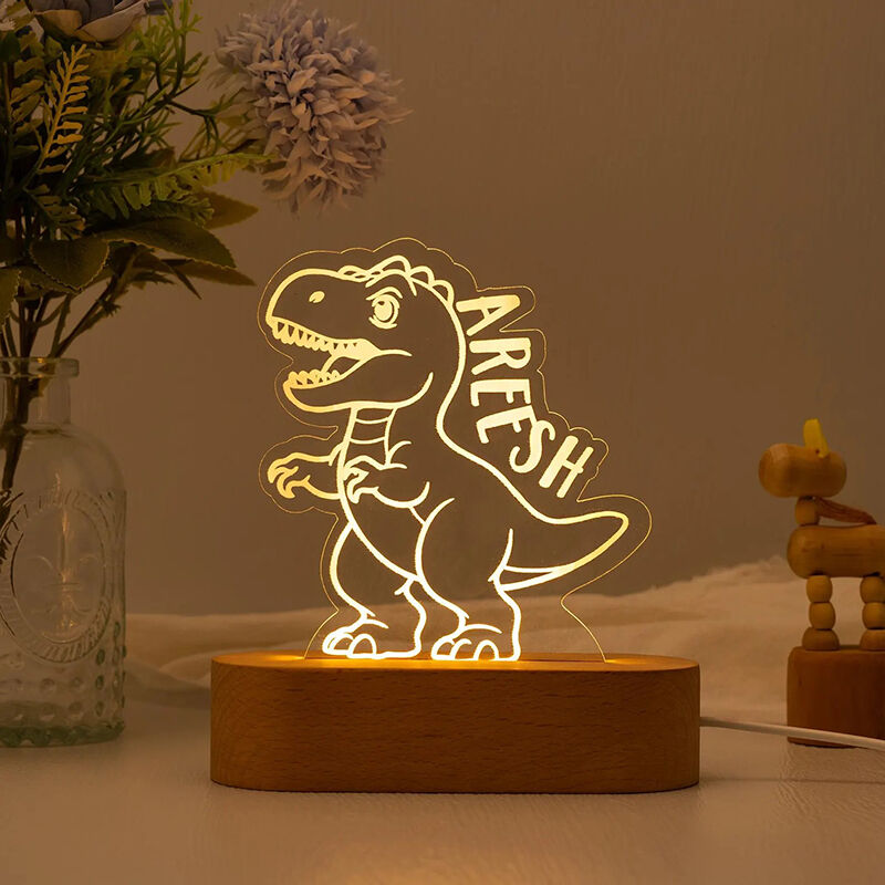 Personalized Name Night Light with Dinosaur Pattern Funny Gift for Kids