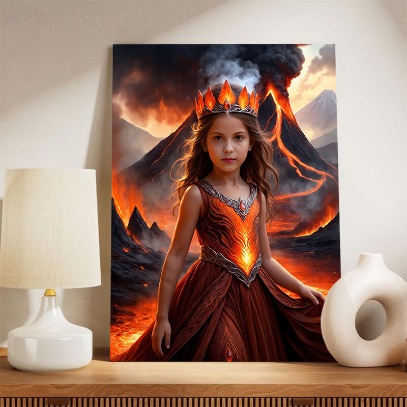 Personalized Volcano Queen Portraits with Custom Face Swap Wonderful Gift for Kids