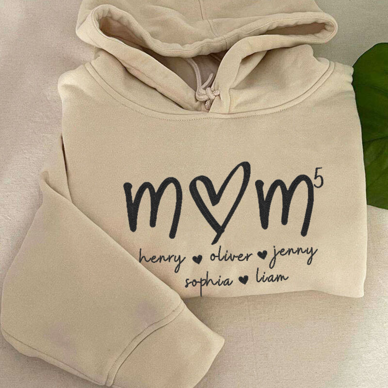 Personalized Hoodie Embroidered Custom Mom with Children Name Design Creative Mother's Day Gift