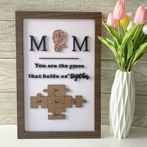 Personalized Puzzle Pieces Name Sign Mother's Day Gift With Rose