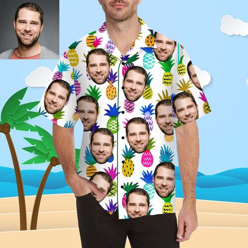 Individuelles Gesicht Bunte Ananas Herren Bedrucken Hawaii Hemd/Shirt