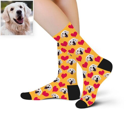 Custom Face Red Heart Picture Socks For Pet Lover