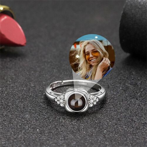 Personalized Flower Photo Projection Ring With Diamond Ornament for Couple