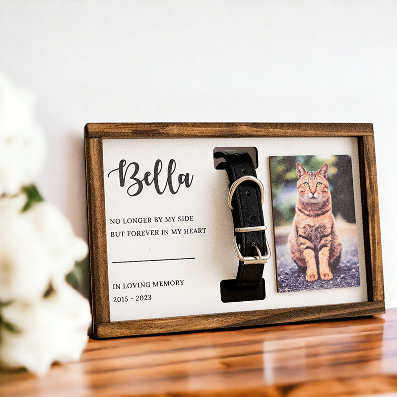 Personalized Pet Collar Photo Frame With Custom Text Memorial Gift For Pet Lovers