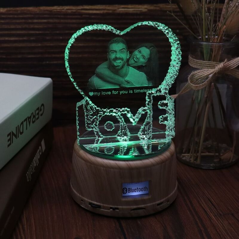Lampe en cristal Haut-parleur Bluetooth - Amour Personnalisé Photo