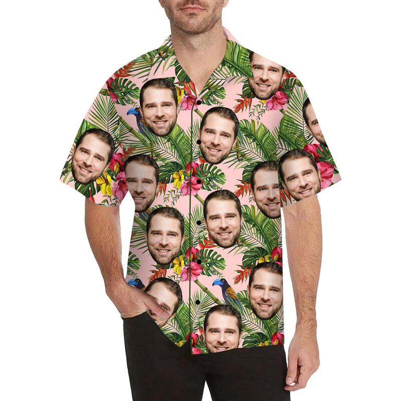 Chemise hawaïenne à impression intégrale pour hommes Plantes tropicales à visage personnalisé
