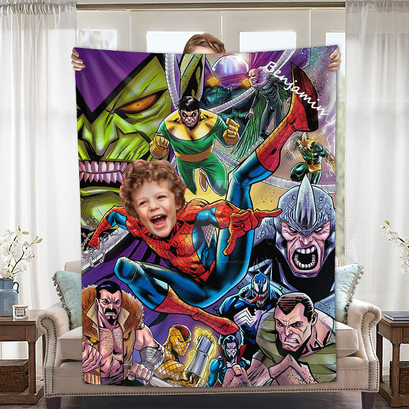 Personalized Custom Photo Blanket Cartoon Character Comic Style Background Flannel Blanket