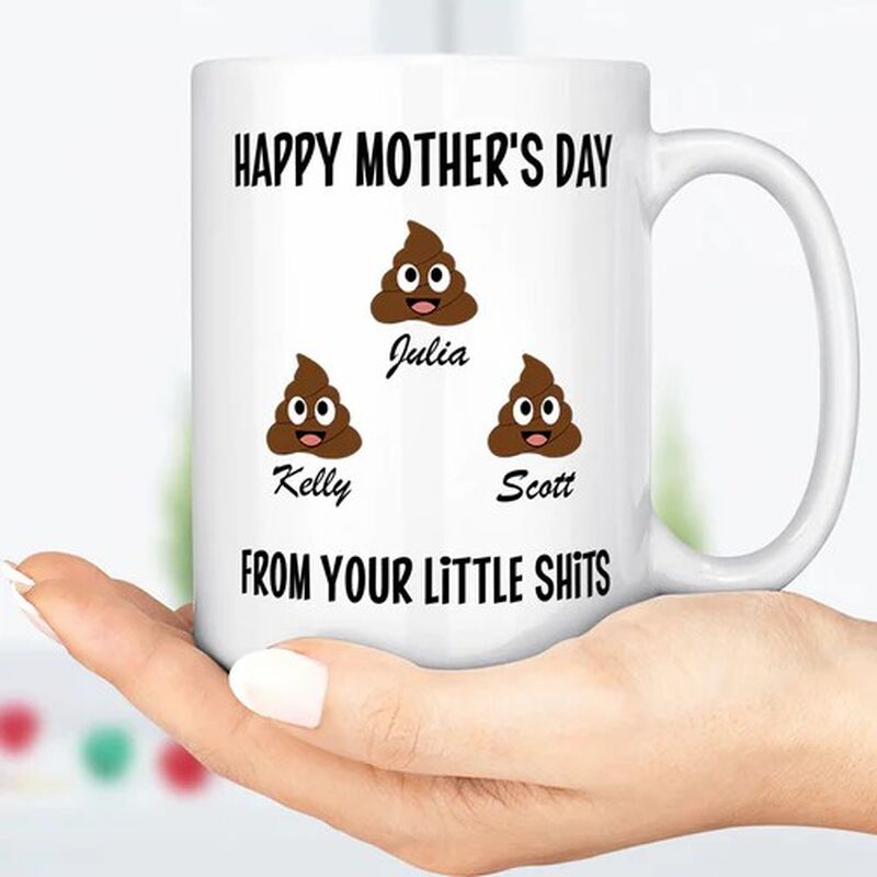 Taza personalizada con el nombre de familia con dibujos divertidos regalo día de madre