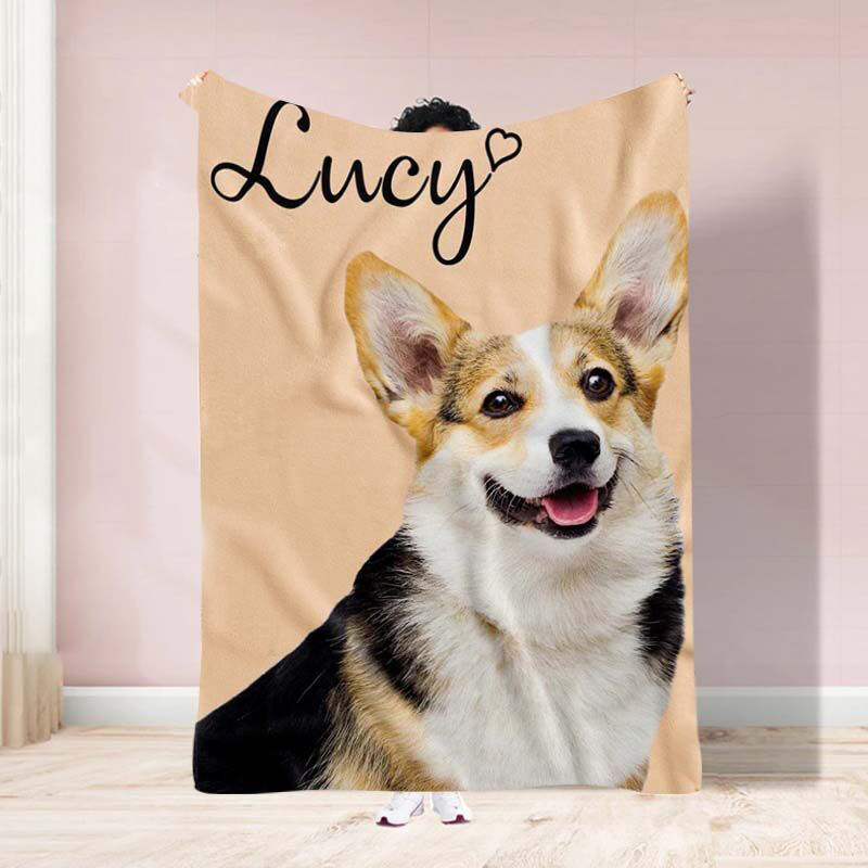 Custom Pet Blanket With Pet Photo and Colored Background