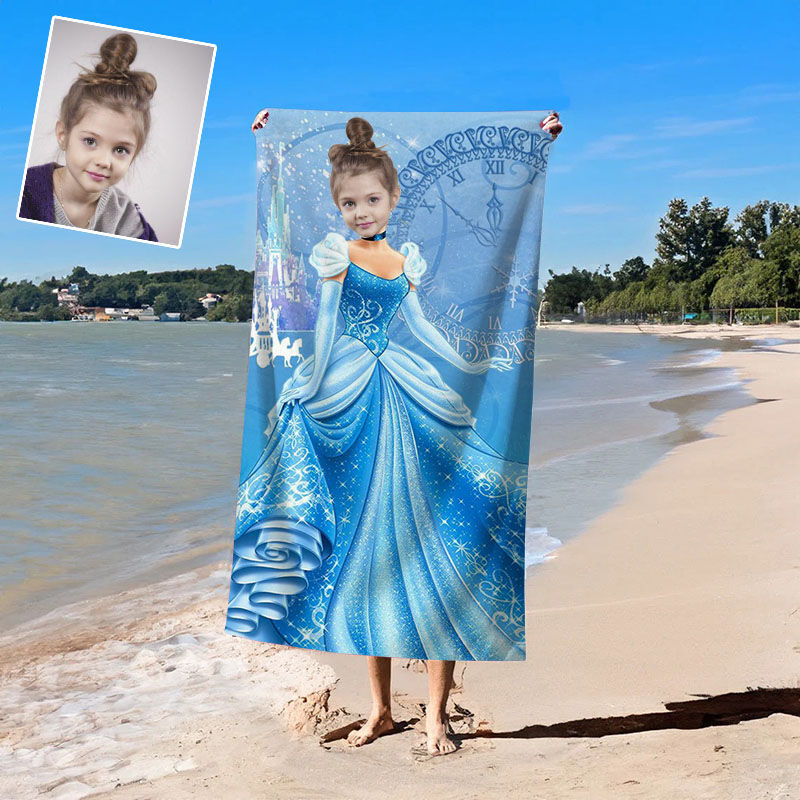 Personalized Photo Bath Towel with Fantasy Castle And Girl In Gorgeous Dress Christmas Gift for Daughter