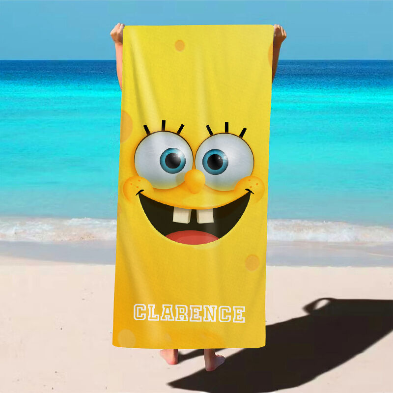 Personalized Name Bath Towel with Yellow Cute Cartoon Pattern Creative Gift for Favourite Kid