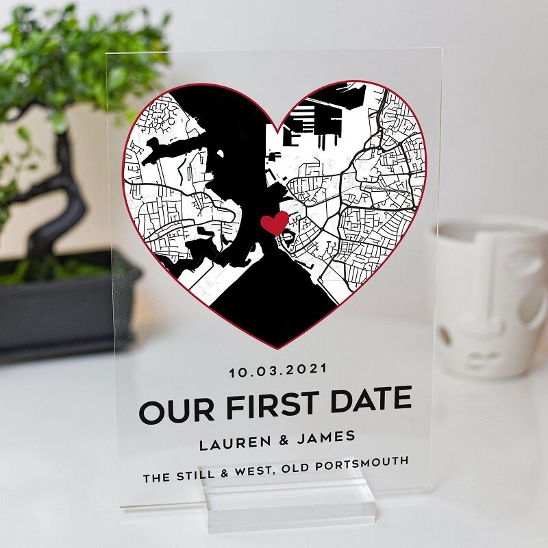 Personalized Acrylic Plaque Our First Date with Custom Heart Map Design  Creative Gift for Couple's Anniversary