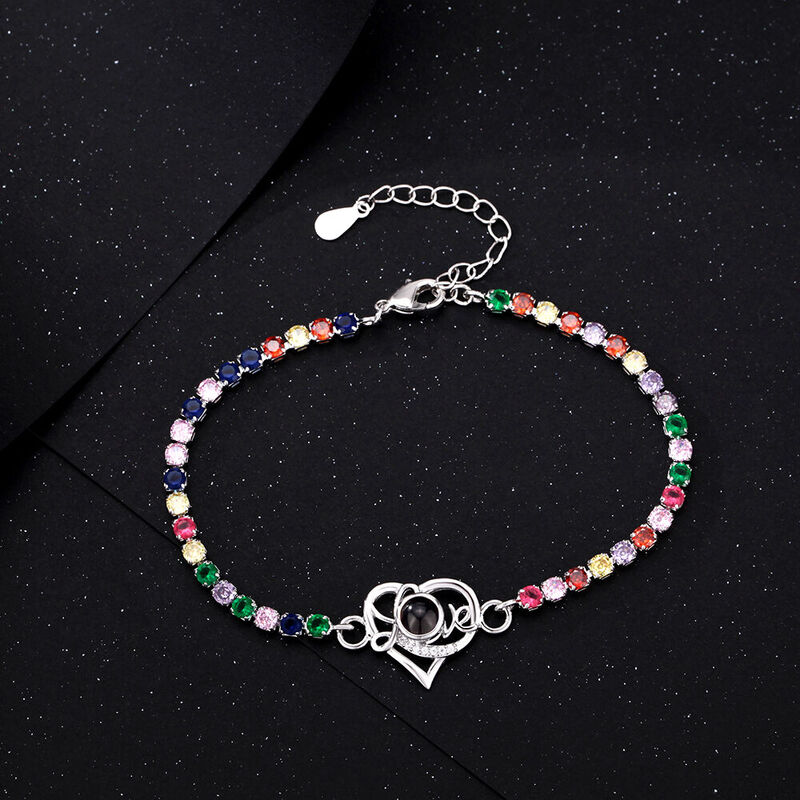 Personalized Heart Shape Projection Bracelet With Colored Diamonds Exquisite Birthday Gift