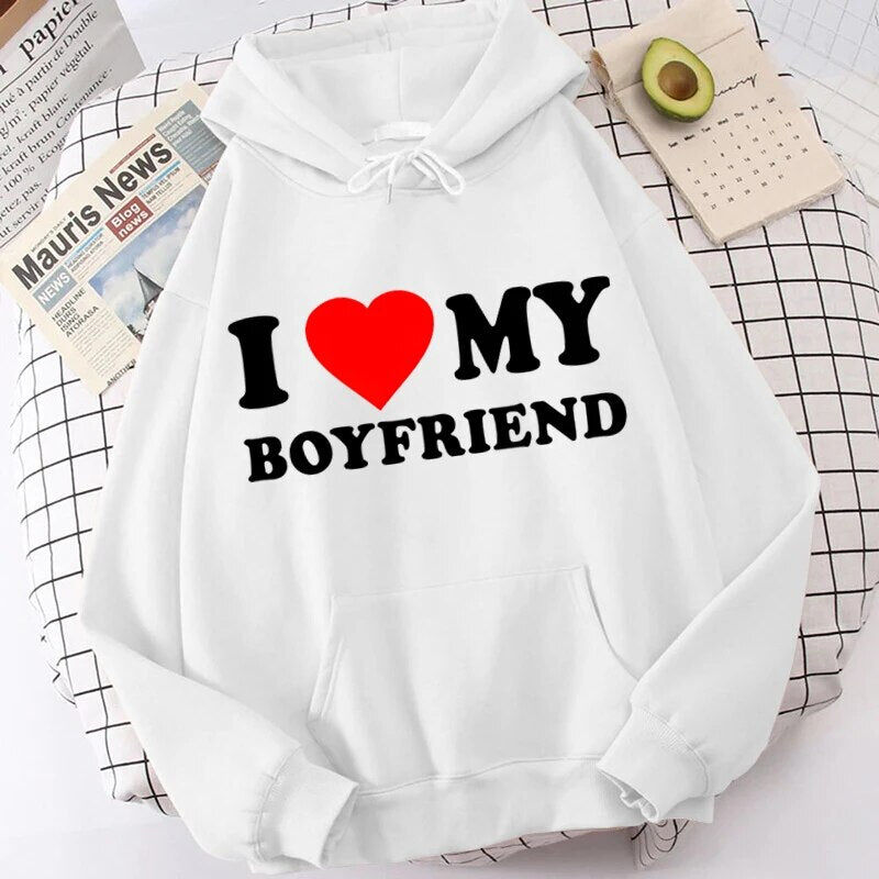 Personalized Hoodie I Love My Boyfriend and Girlfriend Pattern Valentine's Day Gift for Lover