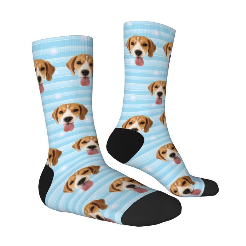 Personalisierte Socken mit gestreiftem Gesicht und Haustierfotos Tolles Geschenk für Haustierliebhaber