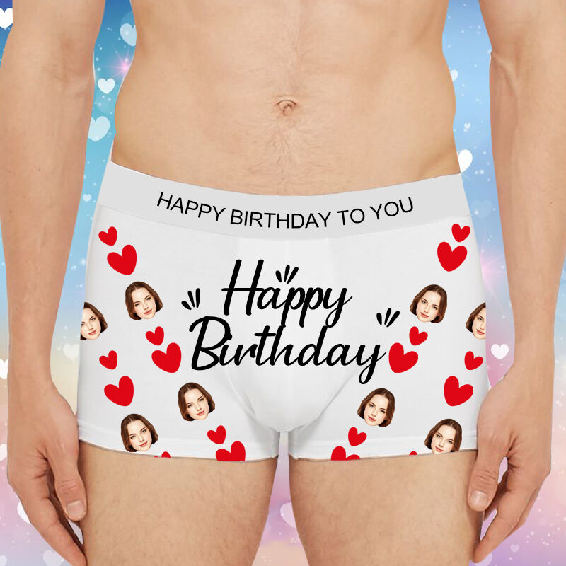 Personalized Photo Men's Underwear Boxer Briefs with Heart Pattern Perfect Present for Birthday