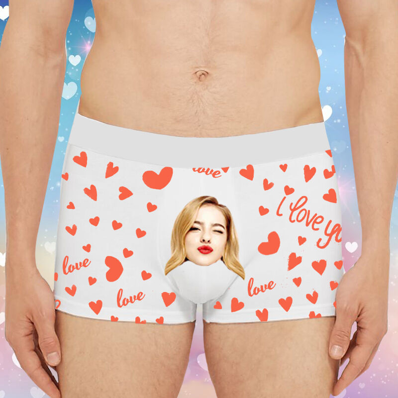 Personalisierte Bild Herren Unterwäsche Boxershorts mit Herz-Muster Besonderes Geschenk zum Valentinstag