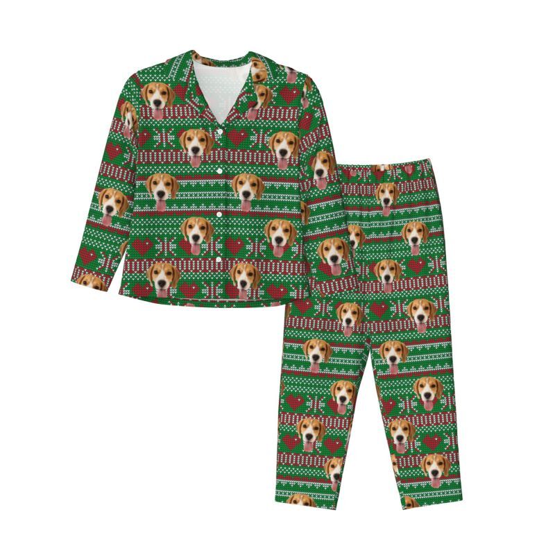 Personalisierte Pyjamas benutzerdefinierte Haustier Foto Weihnachten Liebe Pixel-Stil Design Perfektes Geschenk für die Familie