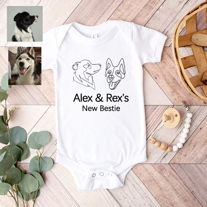 Personalized Baby Onesie Custom Pet Photos Line Design Creative Baby Shower Gift for Pet Lovers