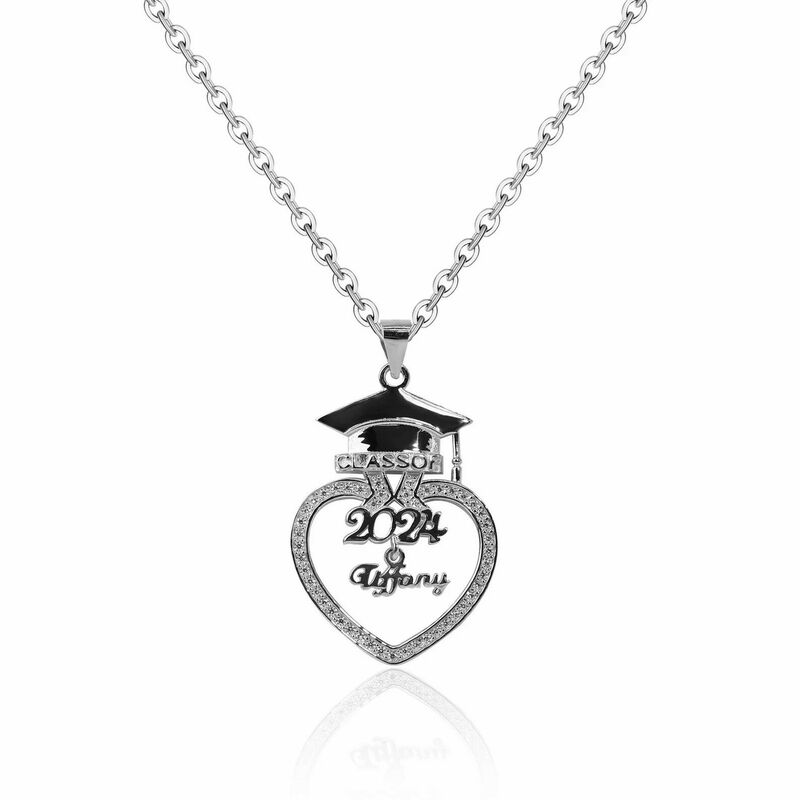 Personalized Love Necklace with Bachelor Hat and Diamond Gift for Graduates