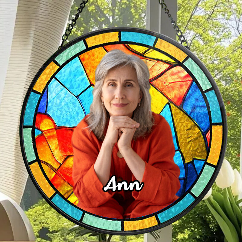 Personalized Stained Glass Window Hanging Suncatcher Custom Photo Gift for Loved One