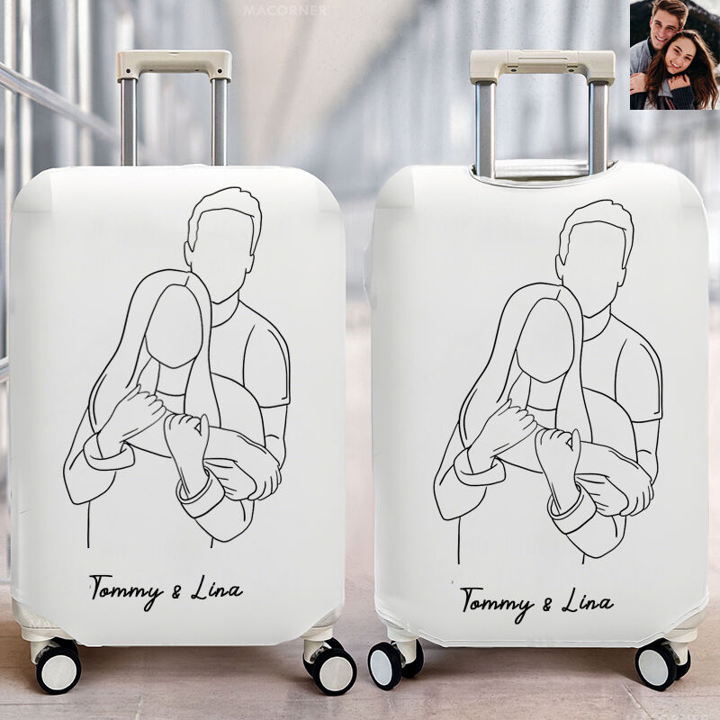 Personalized Luggage Cover Custom Line Photo Cute Gift for Couple