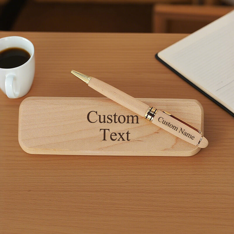 Personalized Pen Wooden Box Custom Text Design Your Own Practical Gift for Friends Family