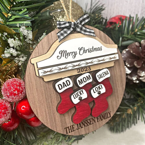 Personalized Round Christmas Socks Wooden Name Christmas Tree Decoration