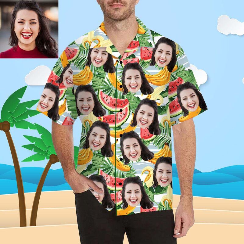 Custom Face Banana and Watermelon Men's All Over Print Hawaiian Shirt