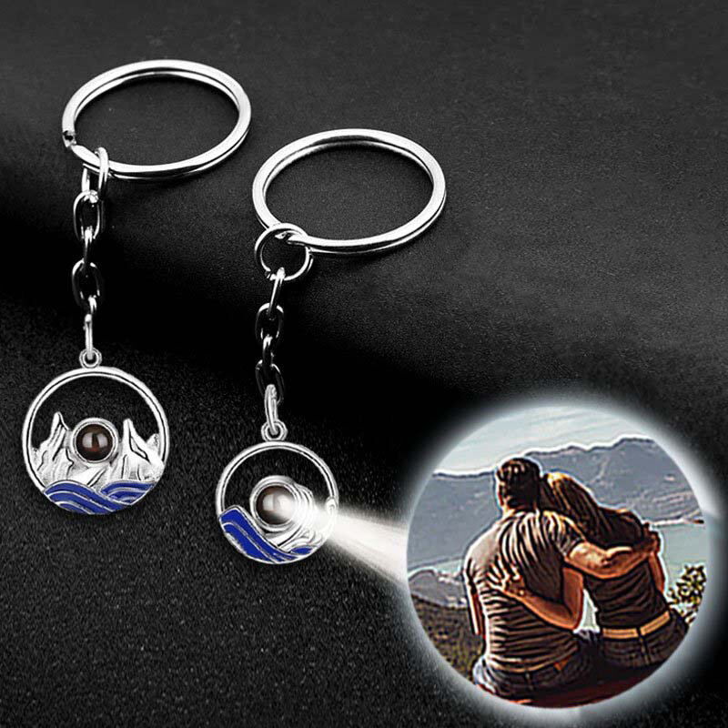 Personalized Photo Projection Mountain & Sea Keychain For Couples