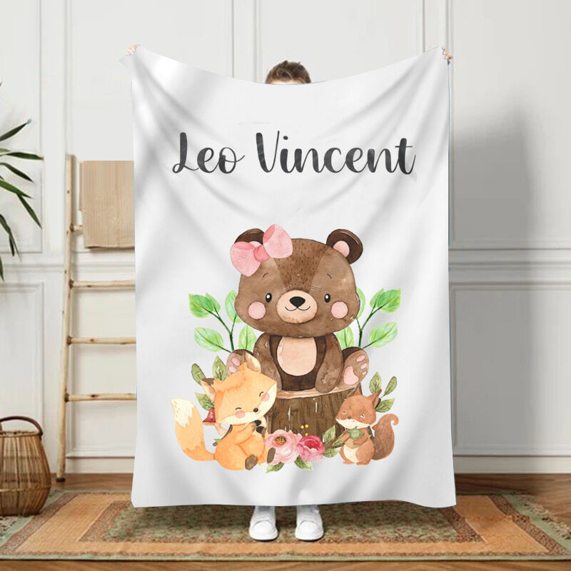 Personalized Name Blanket Animals Pattern Funny Gift