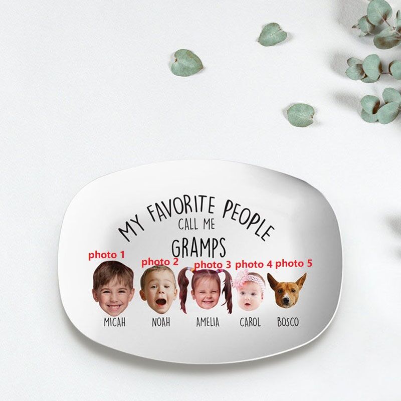 Custom Name and Photo Plate Warm Gift for Grandpa "My Favorite People Call Me Gramps"